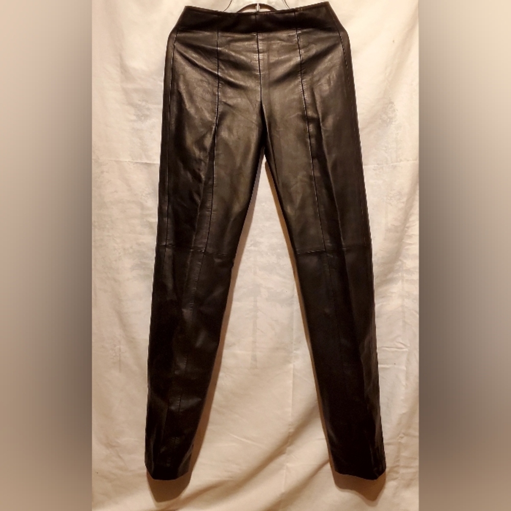 Michael Hoban Womens Size 6 Black Leather Straight Leg Pants Lined